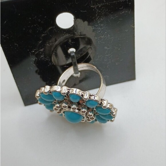 Chunky silver turquoise flower mandala boho ring - Picture 5 of 8